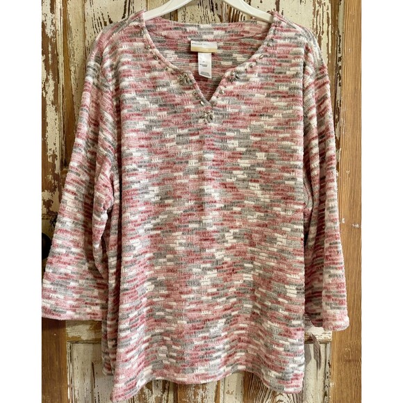 Alfred Dunner Alpine Lodge Embellished Chenille 3/4 Sleeve Top - Blush - Size 2X - Picture 1 of 8